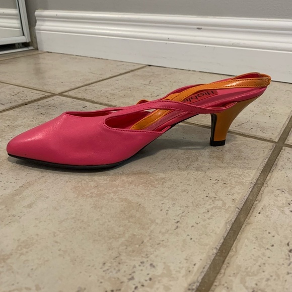 Vintage Highlights Neon Pink & Orange Slingback Pointed Toe Heels 7.5 - Picture 3 of 12